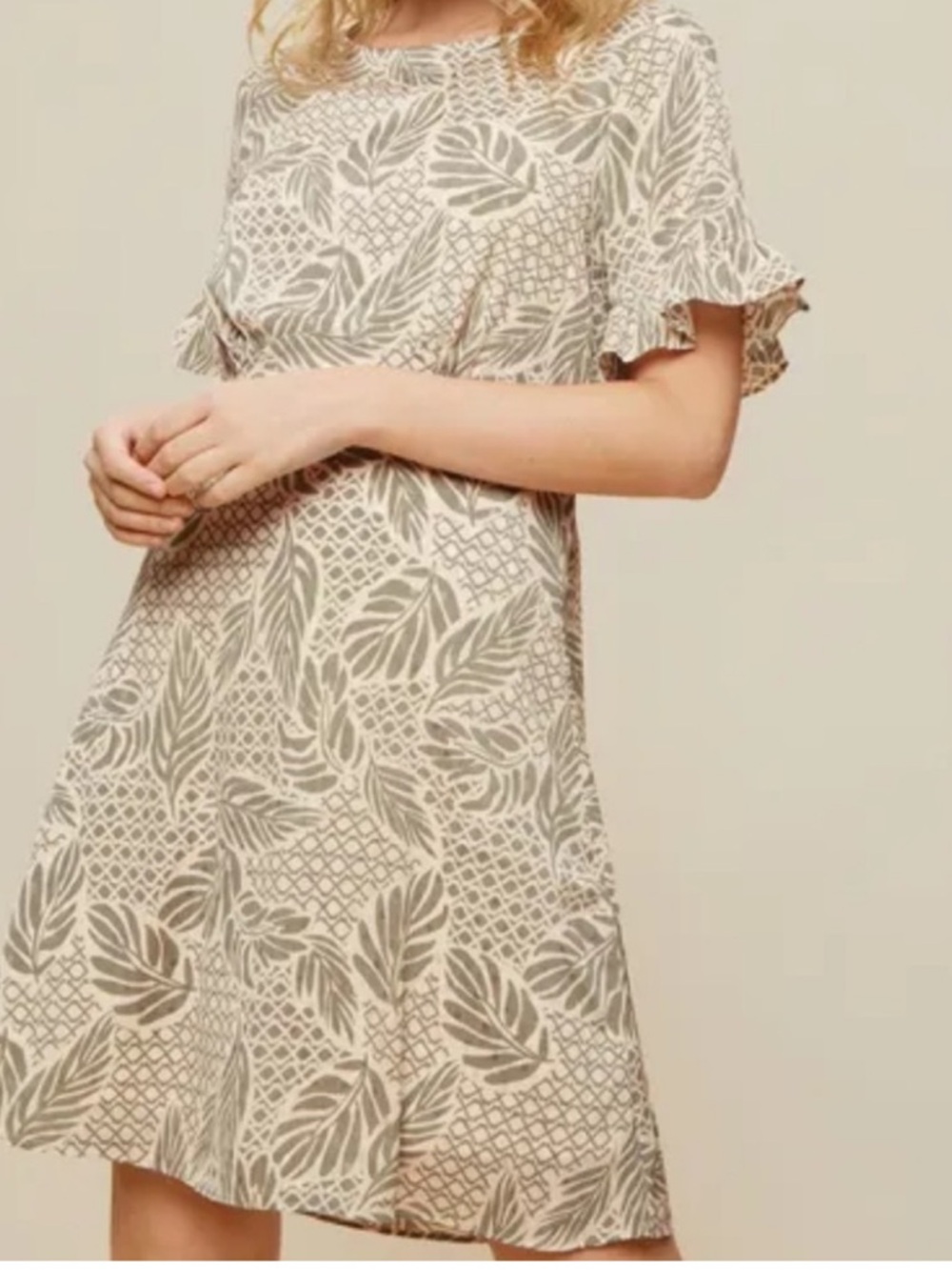 Dorothy Perkins Green Khaki Dress with Leaf Print
